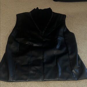 Faux leather sleeveless sweater